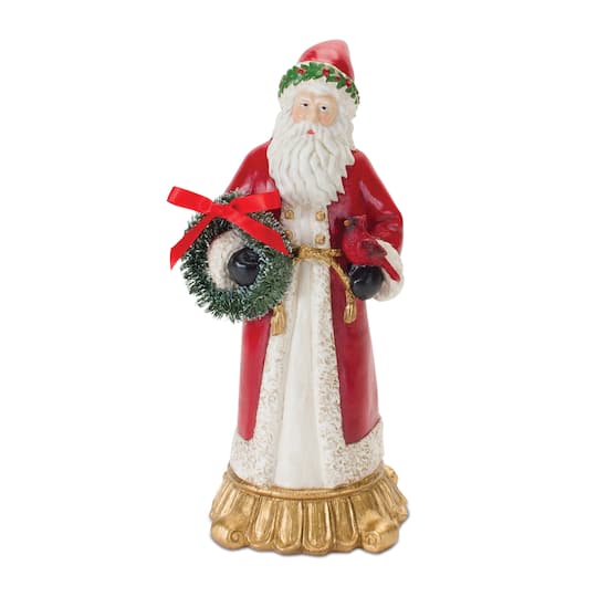 12&#x22; Santa Figurine with Cardinal and Wreath